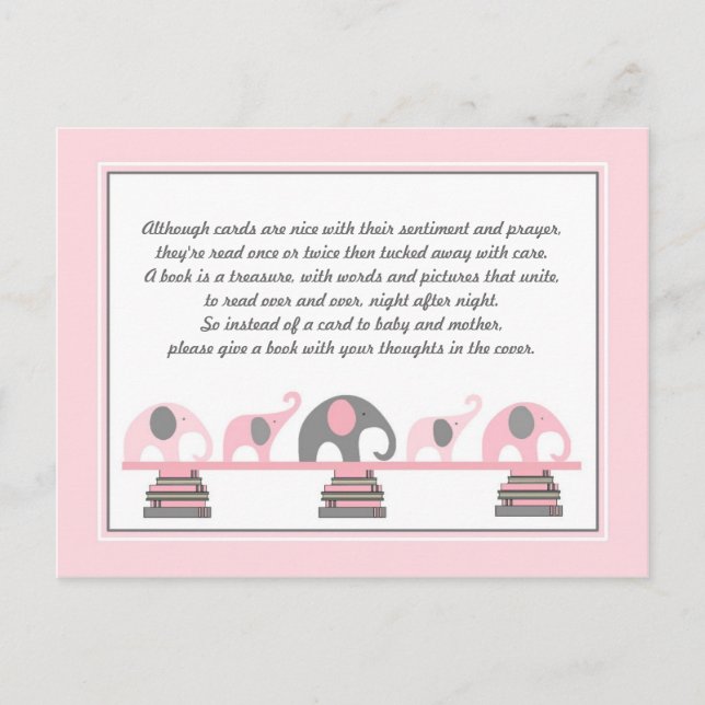Pink Elephants Insert for Book Baby Shower Invitation Postcard (Front)