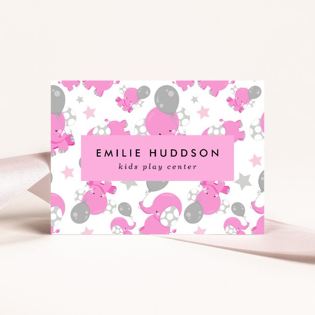 Pink Elephants, Kids Play Centre, Activity Centre Business Card (Creator Uploaded)