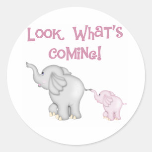 Pink Elephants Look What's Coming Classic Round Sticker