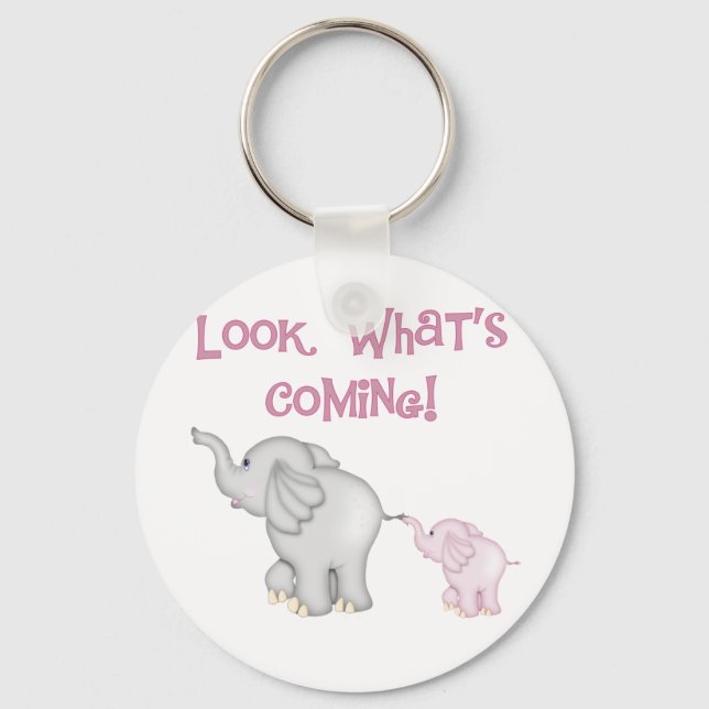 Pink Elephants Look What's Coming Key Ring (Front)