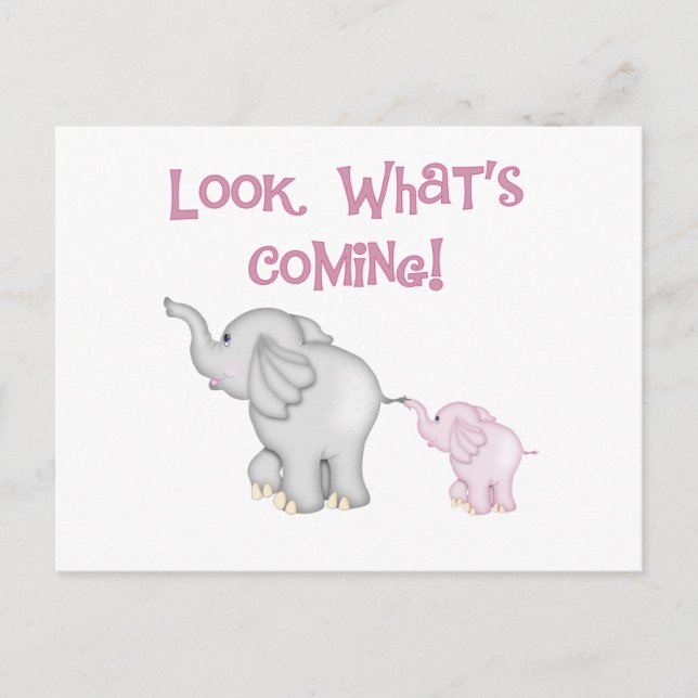 Pink Elephants Look What's Coming Postcard (Front)