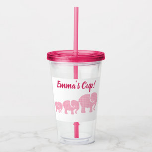 Pink Elephants with Customised Name Acrylic Tumbler