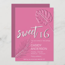 Pink Embossed tropical leaves summer sweet 16