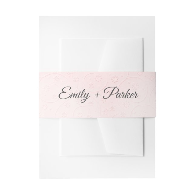 Pink Embossed with Newlywed Names Invitation Belly Band (Front Example)