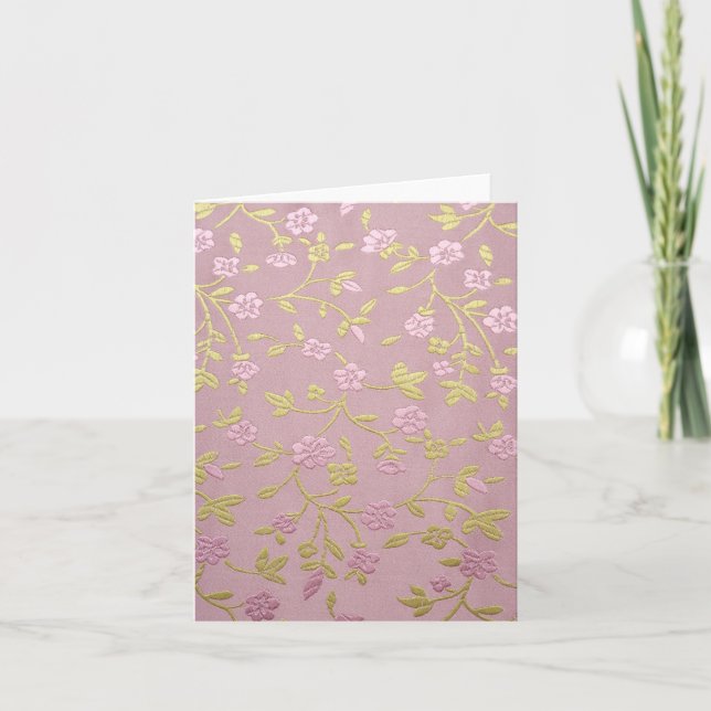 Pink Embroidered Flowers Card (Front)