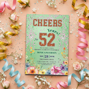 Pink Emerald Glitter Floral 52nd Birthday Party Invitation