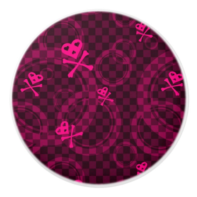 Pink Emo Pattern With Circles Ceramic Knob (Front)