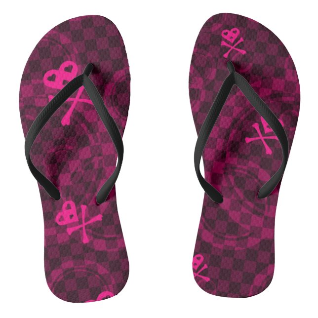 Pink Emo Pattern With Circles Flip Flops (Footbed)