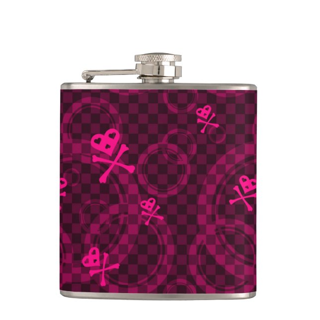 Pink Emo Pattern With Circles Hip Flask (Front)