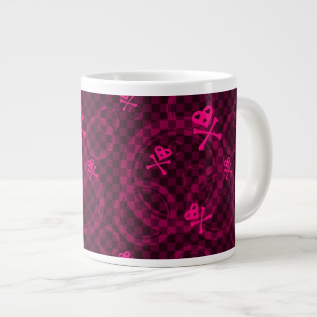 Pink Emo Pattern With Circles Large Coffee Mug (Front Right)