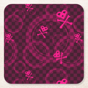 Pink Emo Pattern With Circles Square Paper Coaster