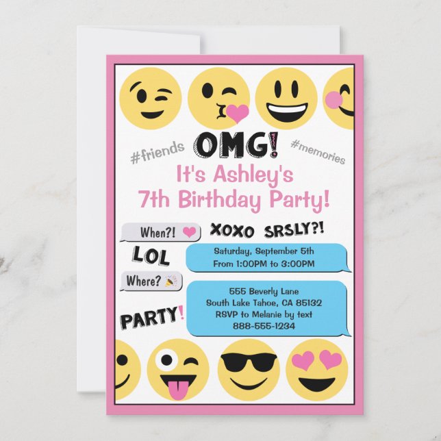 Pink Emoji Birthday Invitation (Front)