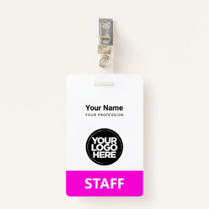 Pink Employee Name Business Logo Staff Tag ID Badge