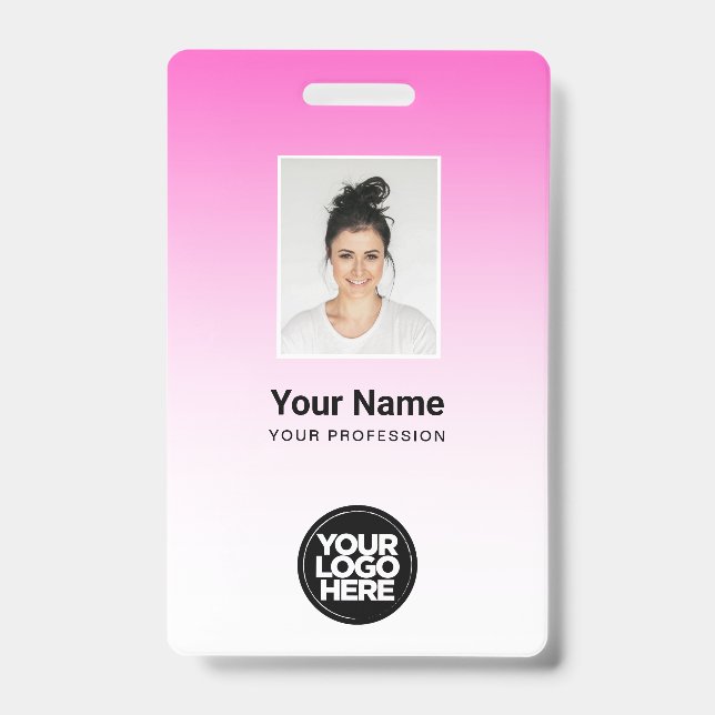 Pink Employee Photo Bar Code Logo Name Gradient ID Badge (Front)
