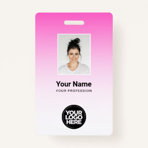 Pink Employee Photo Bar Code Logo Name Gradient ID Badge