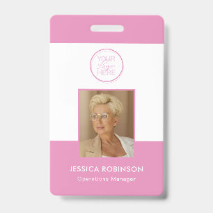 Pink Employee Photo ID Security Badge with Logo