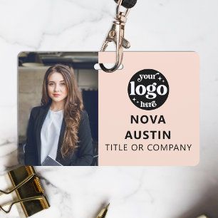 Pink Employee Photo ID With QR Code Business Logo Badge