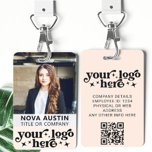 Pink Employee Photo ID With QR Code Business Logo ID Badge