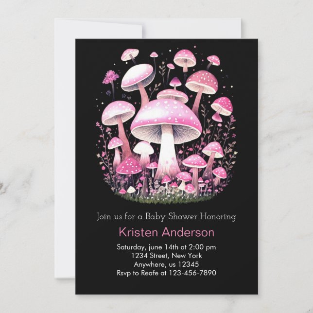 Pink Enchanted Adventure Mushroom Girl Baby Shower Invitation (Front)
