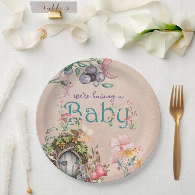 Pink Enchanted Forest Fairy Garden Paper Plate (Wedding)