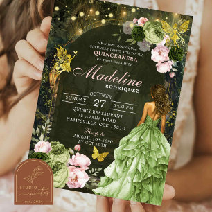 Pink Enchanted Forest Fairy Princess Quinceanera Invitation