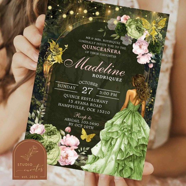 Pink Enchanted Forest Fairy Princess Quinceanera Invitation (Creator Uploaded)