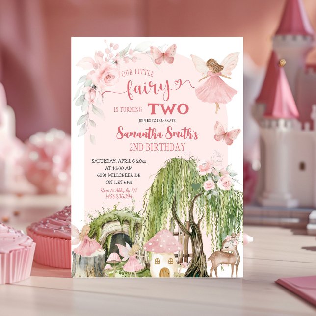 Pink Enchanted Forest Little Fairy Girl Birthday Invitation (Creator Uploaded)