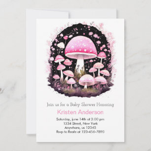 Pink Enchanted Forest Mushroom Girl Baby Shower Invitation