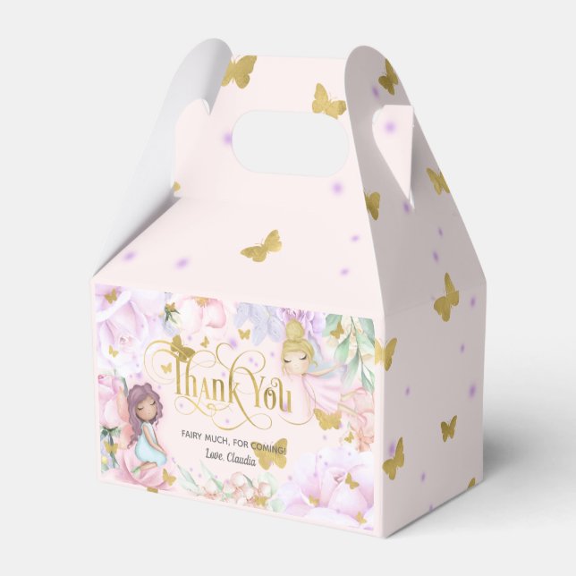 pink enchanted garden fairy, butterfly birthday favour box (Front Side)