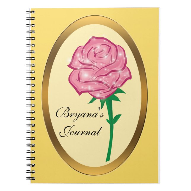 Pink Enchanted Glitter Rose Notebook Journal (Front)