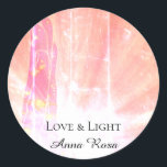 *~*  Pink Energy Healing  Hand Rays Love Light Classic Round Sticker<br><div class="desc">* Blush Pink Energy Healing Hand with healing Rays sending Love & Light* I have created for you a sweetly ethereal new age "LOVE & LIGHT" light filled sticker for various professionals including holistic health healing arts, therapists as well as for wedding favours, thank you's and more. This unique and...</div>
