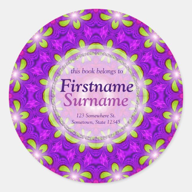 Pink Englightment Geometric Mandala Bookplate Classic Round Sticker (Front)