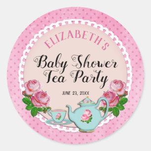 Pink English Cottage Style Baby Tea Party Shower Classic Round Sticker