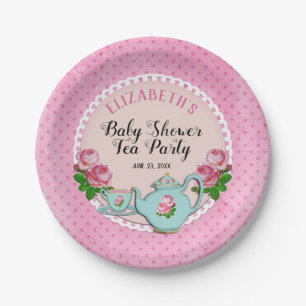 Pink English Cottage Style Baby Tea Party Shower Paper Plate