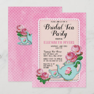 Pink English Cottage Style Bridal Tea Party Shower Invitation