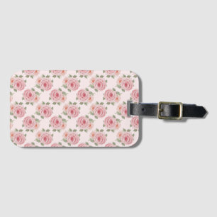Pink English rose cottage floral vintage pattern Luggage Tag