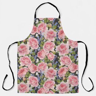 Pink English Rose: Dark Watercolor Apron