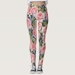 Pink English Rose: Dark Watercolor Leggings