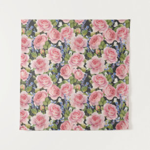 Pink English Rose: Dark Watercolor Tapestry