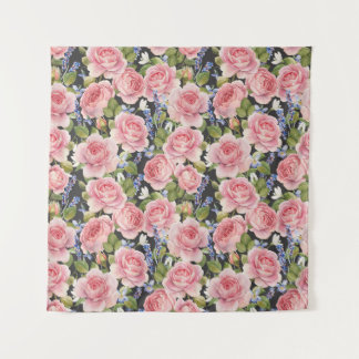 Pink English Rose: Dark Watercolor Tapestry