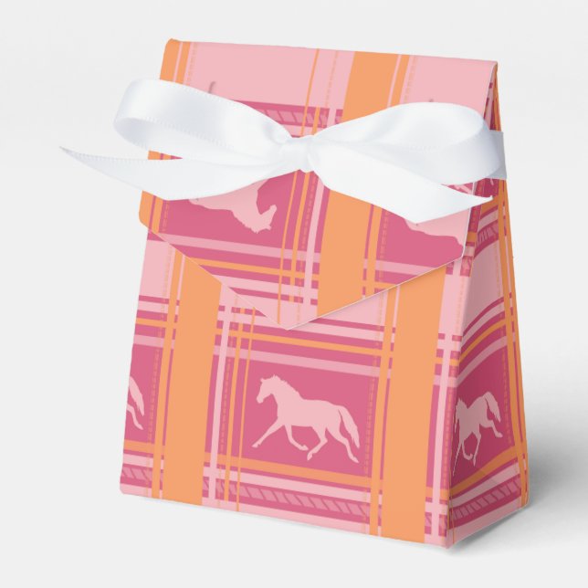 Pink Equestrian Plaid Pony Pattern Favour Box (Front Side)