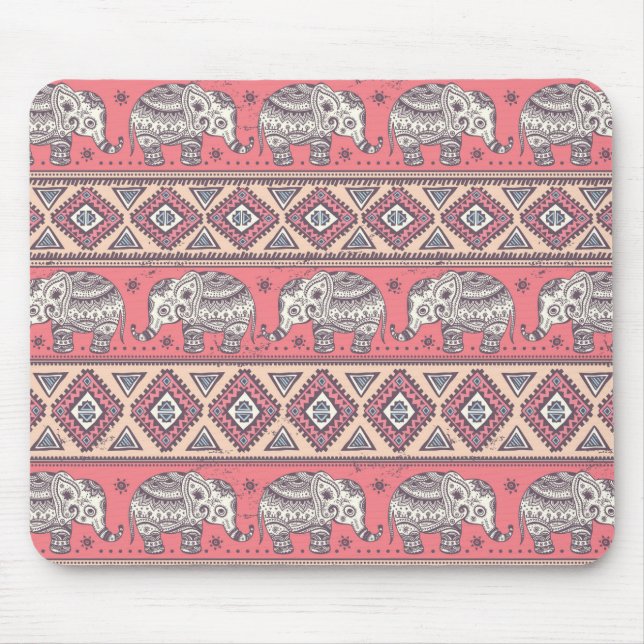 Pink Ethnic Elephant Pattern Mouse Mat (Front)