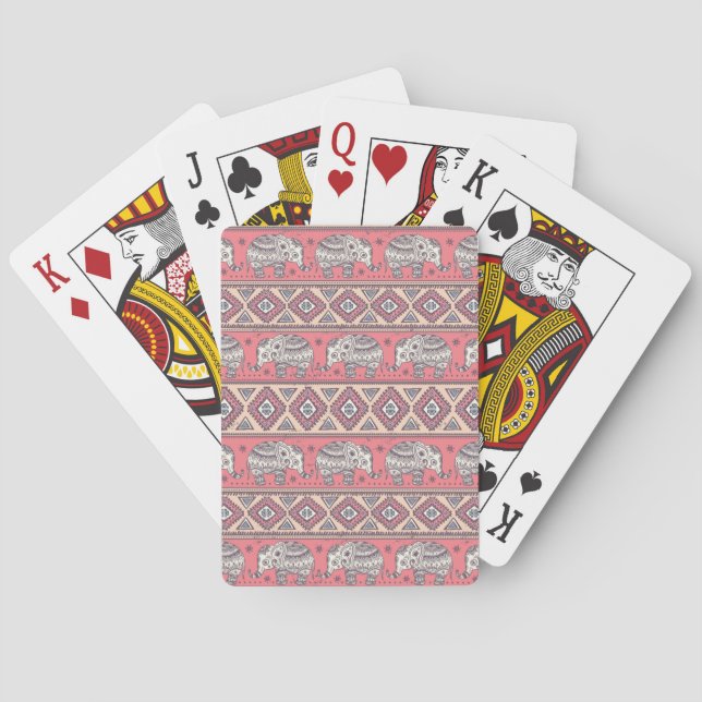 Pink Ethnic Elephant Pattern Playing Cards (Back)