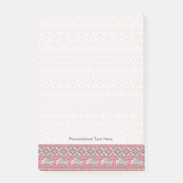 Pink Ethnic Elephant Pattern Post-it Notes (Front)