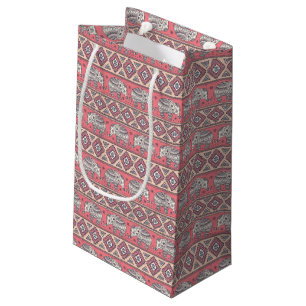 Pink Ethnic Elephant Pattern Small Gift Bag