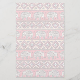Pink Ethnic Elephant Pattern Stationery