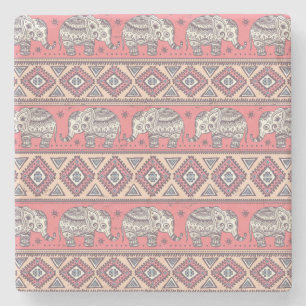 Pink Ethnic Elephant Pattern Stone Coaster