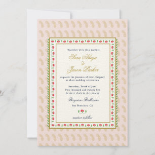 Pink Ethnic Flower border Indian wedding Invitation