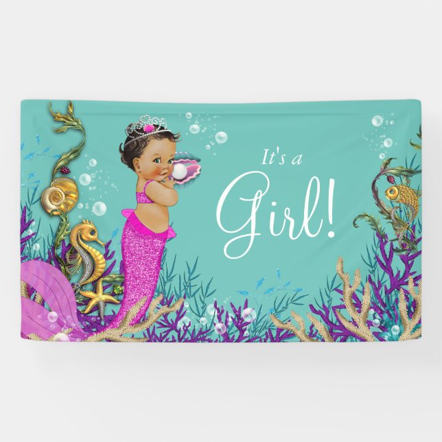 Pink Ethnic Mermaid Baby Shower Banner (Horizontal)