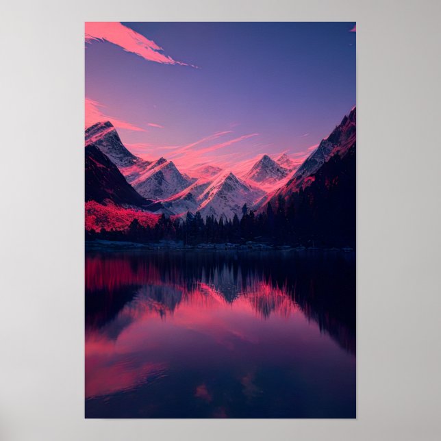 Pink Evening at the Lake Poster (Front)